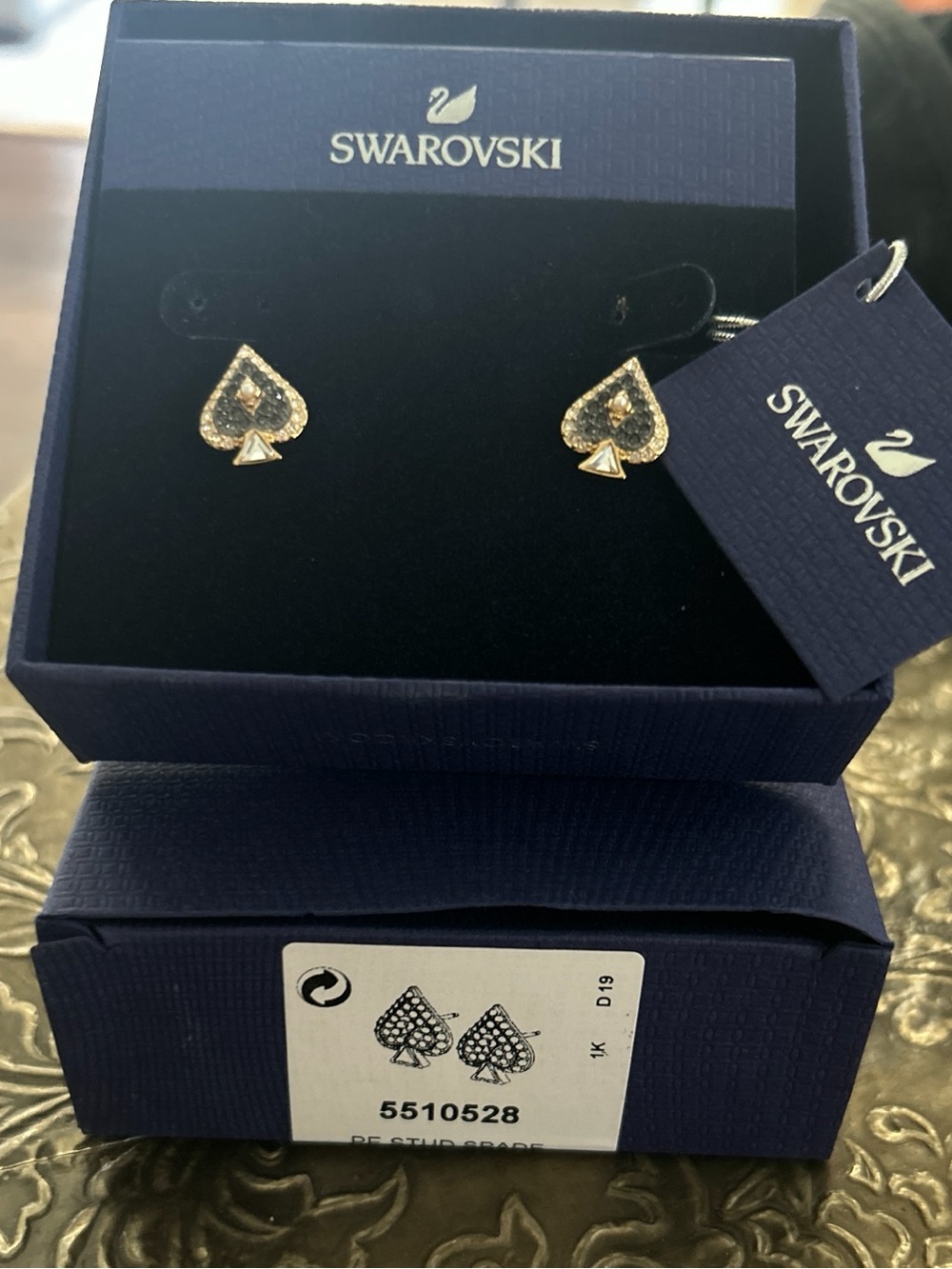 Swarovski Gold-tone Spade Crystal Stud Earrings